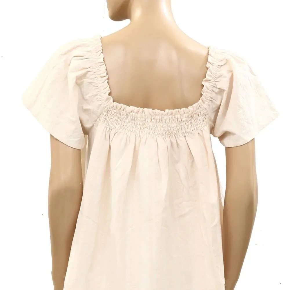 Free People Free Est Mila Mini Dress Smocked Puff Sleeves Striped XS 287944
